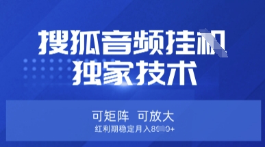 【搜狐音频挂G】独家技术,可矩阵可放大,红利期稳定月入8k【揭秘】-轻创终点站